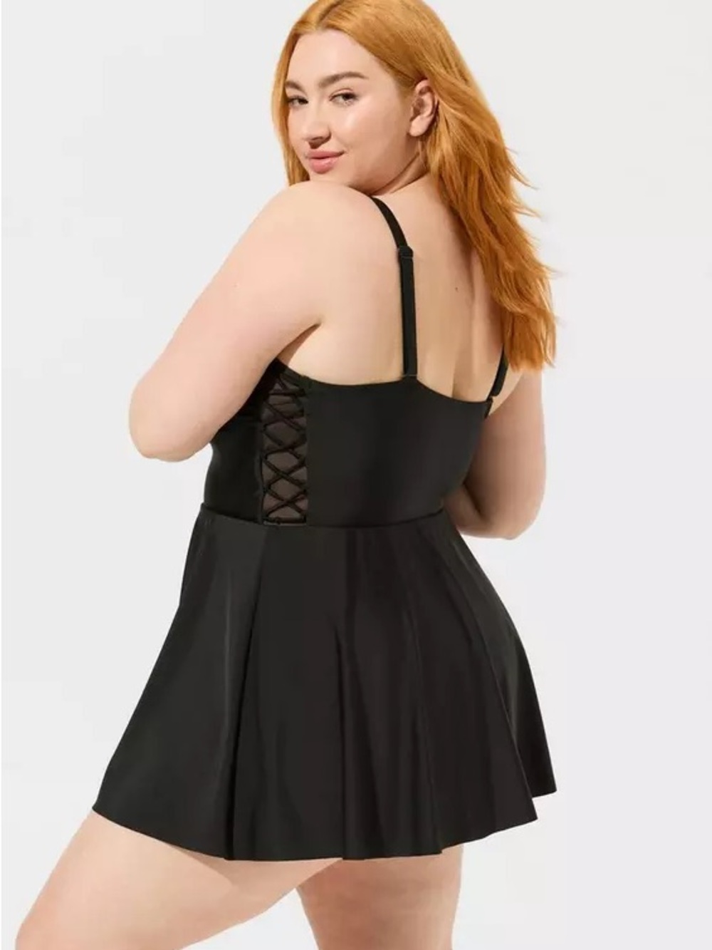 Torrid Black Wireless Short Lattice Side Swim Dress